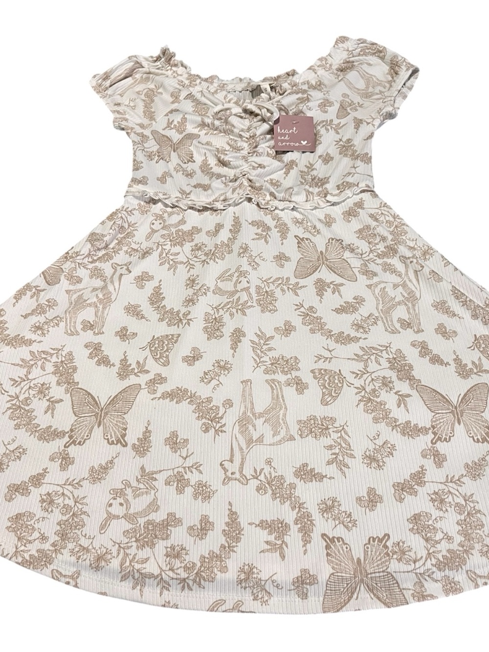 Heart and Arrow Cream Floral & Butterfly Girls' Casual Dress